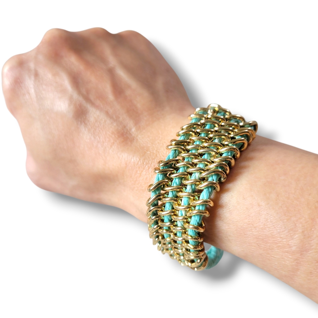 Nwt Cute Boho Gold/Turquoise Woven Multistrand Bracelet